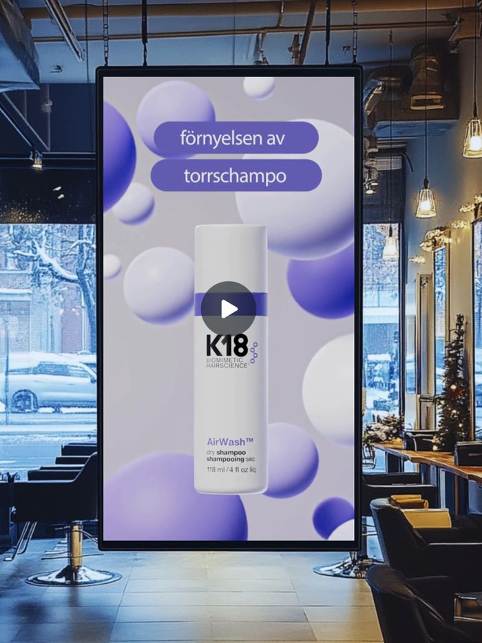 Stående skärm med produktkampanj i en salong