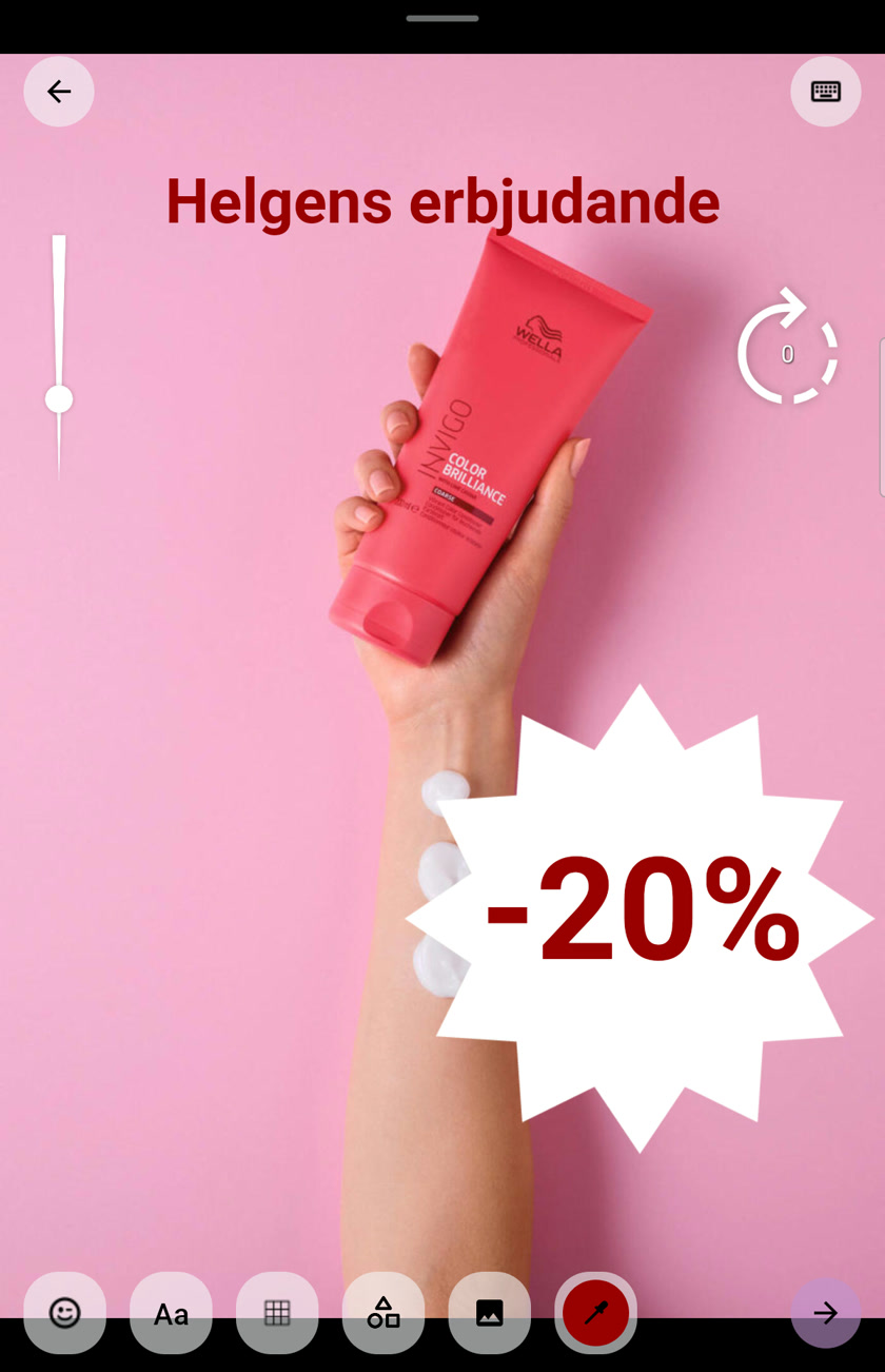 Digmi Marketing på en tablet: editoren med en Wella-kampagne og −20 %